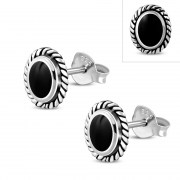 Medium Oval Black Onyx Stud Silver Earrings, e335